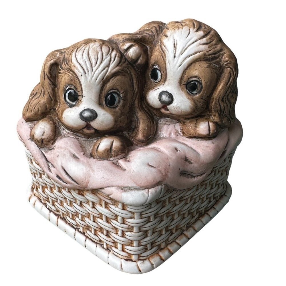 VTG Royal Crown Porcelain Music Box 3.75 Inch Puppy Love Plays Close to You